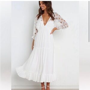 Petal & Pup White Crochet Sleeve Midi Dress